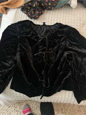Banana Republic Black Velvet Tie-Front Blouse